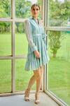 Garima Bindal_Grey Silk, Chanderi Embroidery Collared Dixy Short Shirt Dress _Online_at_Aza_Fashions
