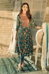 Buy_Shachi Sood_Blue Dupion Silk Sequins And Beads Round Floral Pattern Kurta And Pant Set _Online_at_Aza_Fashions
