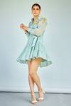 Shop_Garima Bindal_Grey Silk, Chanderi Embroidery Collared Dixy Short Shirt Dress _Online_at_Aza_Fashions