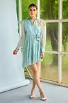 Garima Bindal_Grey Silk, Chanderi Embroidery Collared Dixy Short Shirt Dress _at_Aza_Fashions