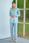 Buy_Garima Bindal_Blue Georgette, Silk Sequins Collared Renne Solid Shirt And Pant Set _Online_at_Aza_Fashions