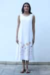 Linen Bloom_White 100% Linen Embroidery Thread Round Floral Dress _Online_at_Aza_Fashions