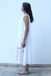 Buy_Linen Bloom_White 100% Linen Embroidery Thread Round Floral Dress _Online_at_Aza_Fashions