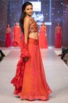 Buy_Rina Dhaka_Red Cotton Sequins Halter Neck Bandhani Pattern Lehenga Set_Online_at_Aza_Fashions