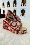 Shiveen Shiveen_Red Embroidered Floral Velvet Wedges _Online_at_Aza_Fashions