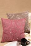 Shop_Khaabka_Red Cotton Linen Embroidery Resham Cushion Cover - Set Of 2 