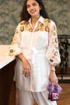 Buy_Garima Bindal_White Pure Modal Satin Embroidered Floral Collared Neck Yoke Shirt And Pant Set 