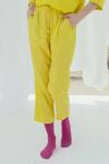 Shop_Itr By Khyati Pande_Yellow Handloom Cotton, Silk Melon Striped Print Pant_Online_at_Aza_Fashions