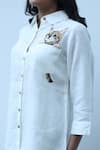 Buy_Linen Bloom_White 100% Linen Embroidery Thread Spread Collar Patch Pocket Kitten Shirt _Online_at_Aza_Fashions