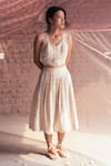 Itr by Khyati Pande_Off White Cotton Printed Checkered Ripple Scallop Pleated Skirt _Online_at_Aza_Fashions