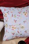 Shop_Khaabka_Sky Blue Cotton Linen Embroidery Floral Pattern Cushion Cover - Set Of 2