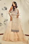 Buy_Babita Malkani_Ivory Tulle Embroidered Floral Round Kurta Lehenga Set _at_Aza_Fashions