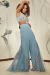 Babita Malkani_Blue Tulle Embroidered Floral V Neck Cut-out Jumpsuit _Online_at_Aza_Fashions