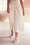 Buy_Itr by Khyati Pande_Off White Cotton Pleated Poppy Paperbag Belted Trouser_Online_at_Aza_Fashions