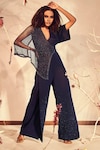 Shop_Babita Malkani_Purple Italian Crepe Embroidered Lattice Work V Neck Crystal Jumpsuit_Online_at_Aza_Fashions