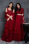 Sunita Bhandari_Maroon Viscose, Georgette Cut Ruffle Pre-draped Saree With Sleeveless Blouse _at_Aza_Fashions