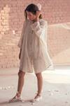 Itr by Khyati Pande_Off White Handwoven Handloom Cotton Hand Block Print Aster Kimono Shirt Dress_Online_at_Aza_Fashions