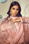 Babita Malkani_Pink Silk Embellished Beads Mandarin Collar Draped Top And Skirt Set _Online_at_Aza_Fashions