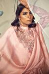 Buy_Babita Malkani_Pink Silk Embellished Beads Mandarin Collar Draped Top And Skirt Set _Online_at_Aza_Fashions