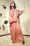 Shop_Babita Malkani_Pink Silk Embellished Beads Mandarin Collar Draped Top And Skirt Set _Online_at_Aza_Fashions