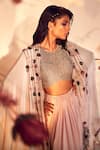 Buy_Babita Malkani_Pink Silk Crepe Embroidered Floral Round Cape And Dhoti Skirt Set _Online_at_Aza_Fashions