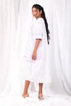 Buy_KHAT_White Poplin Cotton Printed Striped Round Tiered Dress _Online_at_Aza_Fashions