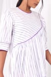 Shop_KHAT_White Poplin Cotton Printed Striped Round Tiered Dress _Online_at_Aza_Fashions