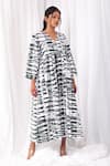 Buy_KHAT_Green Poplin Cotton Printed Striped Marble Pattern V Neck Dress _Online_at_Aza_Fashions