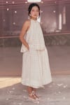 Itr By Khyati Pande_Off White Handloom Cotton, Silk Lace Halter Neck Orchid Summer Top_Online_at_Aza_Fashions
