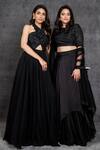 Sunita Bhandari_Black Viscose, Organza Embroidery Halter Neck Yoke Gown _at_Aza_Fashions