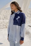 The Loom Art_Blue Handwoven Chanderi Silk Embroidered Shirt Collar Stitch Line And Pant Set _at_Aza_Fashions