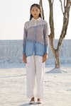 The Loom Art_Blue Handwoven Chanderi Silk Shirt Collar Abstract Horizontal Panel And Pant Set _Online_at_Aza_Fashions