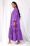 Buy_KHAT_Purple Poplin Cotton Embroidered Flowers Round Tiered Dress _Online_at_Aza_Fashions