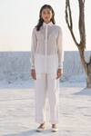 Buy_The Loom Art_White Handwoven Chanderi Silk Embroidered Shirt Collar Button Down And Pant Set _Online_at_Aza_Fashions