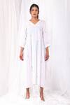 Buy_KHAT_White Poplin Cotton Embroidered Flowers V Neck Dress  _Online_at_Aza_Fashions