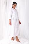 Shop_KHAT_White Poplin Cotton Embroidered Flowers V Neck Dress  _Online_at_Aza_Fashions