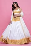 Label Priyanka Kar_White Cotton Satin Printed Floral Patterns Scoop Neck Shaded Lehenga Set _Online_at_Aza_Fashions