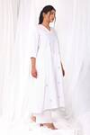 Shop_Khat_White Poplin, Cotton Embroidery V-neck Flower Kurta And Pant Set _Online_at_Aza_Fashions