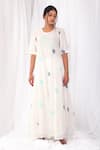 KHAT_White Handwoven Cotton Polka Pattern Round Dress  _Online_at_Aza_Fashions