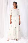 Buy_Khat_White Handloom Cotton Round Neck Handwoven Polka Pattern Kurta And Pant Set _at_Aza_Fashions