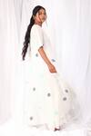 KHAT_White Handwoven Cotton Polka Pattern Round Dress  _at_Aza_Fashions