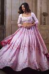 Label Priyanka Kar_Pink Cotton Satin Printed Floral And Butterfly Patterns Flower & Lehenga Set _Online_at_Aza_Fashions