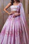 Buy_Label Priyanka Kar_Pink Cotton Satin Printed Floral And Butterfly Patterns Scoop Neck & Lehenga Set _Online_at_Aza_Fashions