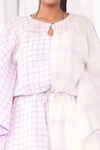 KHAT_White Handwoven Cotton Checkered Round Striped Pattern Kaftan And Pant Set _Online_at_Aza_Fashions