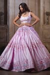 Label Priyanka Kar_Pink Cotton Satin Printed Floral And Butterfly Patterns Scoop Neck & Lehenga Set _Online_at_Aza_Fashions
