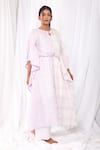 Buy_KHAT_White Handwoven Cotton Checkered Round Striped Pattern Dress _Online_at_Aza_Fashions