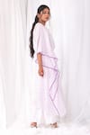 KHAT_White Handwoven Cotton Checkered Round Striped Pattern Kaftan And Pant Set _at_Aza_Fashions