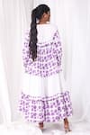 Shop_KHAT_White Poplin Cotton Printed Flowers Boat Flared Purple Dress  _Online_at_Aza_Fashions