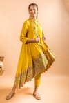 Sunita Nagi_Yellow Dupion Embroidered Leather And Applique Work Jacket Open Pant Set _Online_at_Aza_Fashions