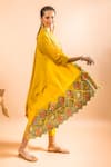 Sunita Nagi_Yellow Dupion Embroidered Leather And Applique Work Jacket Open Pant Set _at_Aza_Fashions